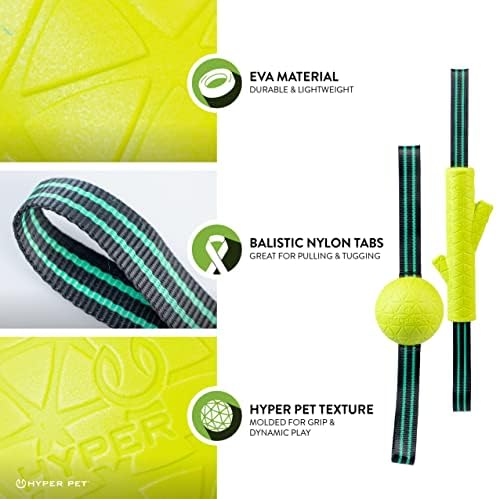 Hyper Pet Grab Tabs EVA Fetch Stick and Fetch Ball with Nylon Tabs Fetching Dog Toys That Floats in Water Combo Pack