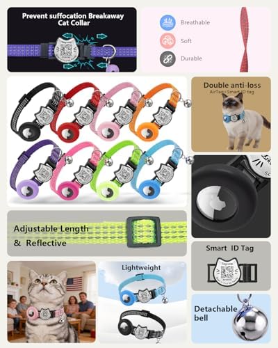 Cat Collar with AirTag Holder, QR Code Tag and Bell (Neon Green)