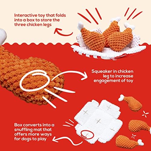 PAWTY Fried Chicken Interactive Dog Toy - Snuffle Nosework Puzzle with Squeaker - Pet Stress Relief Game - Nosework Hide Treat Food Puzzle - Medium Dog - Durable Cute Dog Gifts