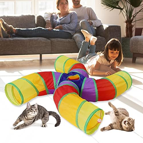Bemodst S-Type Cat Tunnel, 2 Way/3 Way/4 Way/5 Way Collapsible S-Shape Small Animal Tubes Kitty Tunnels Interactive Maze House Toy with Storage Bag for Kitten Puppy Rabbit Guinea Pig (Rainbow-4 Way)
