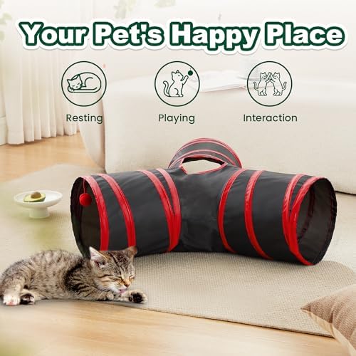 Love's cabin Cat Tunnel for Indoor Cats, 3-Way Collapsible Play Tunnel
