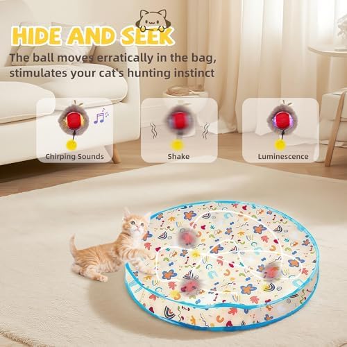 Interactive Cat Toys, Fast Rolling Ball in Play Mat, Automatic Motion Activated Ball Hide and Seek for Cat Indoor Toys, Mouse Catching Game Boredom Relief, 28" Mat