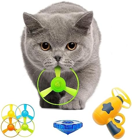 Flying Disc Launcher Cat Toy, Propeller Fetch for Indoor Outdoor Play