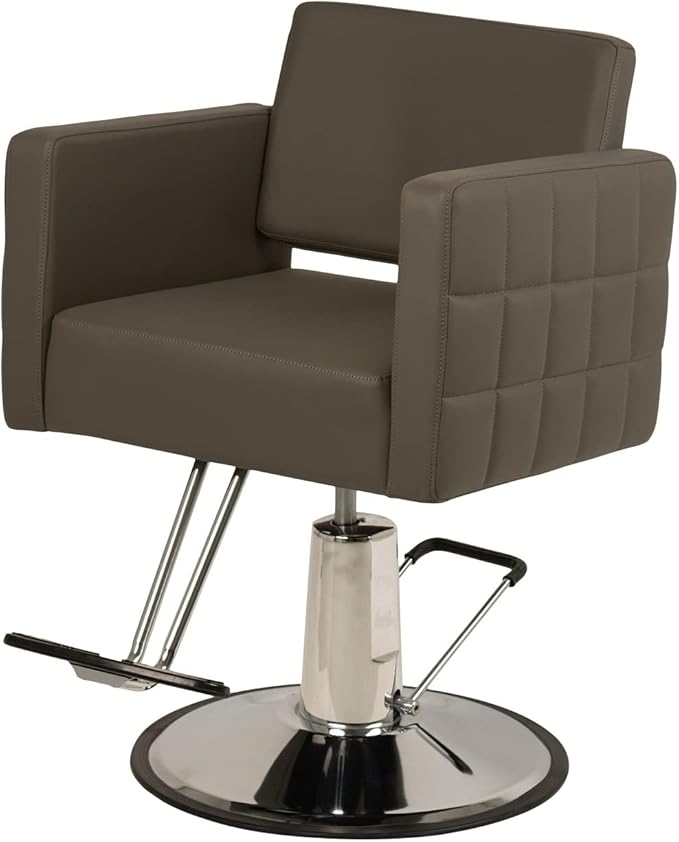 Buy-Rite Icon Salon Styling Chair - Gray Hydraulic Chair with Extra-Wide Seat, Quilted Vinyl Design, Steel Frame & 23" Round Base for Professional Stylists & Barbers, YLG-192-GRY