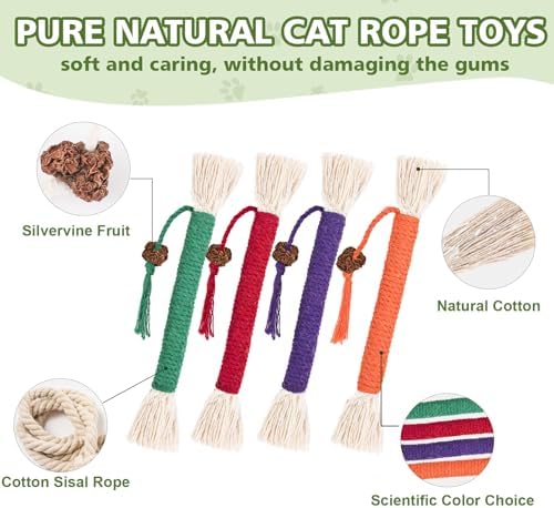 WOUSEDO 8 Pack Catnip Chew Toys for Cats, Cotton Sisal Rope Toys