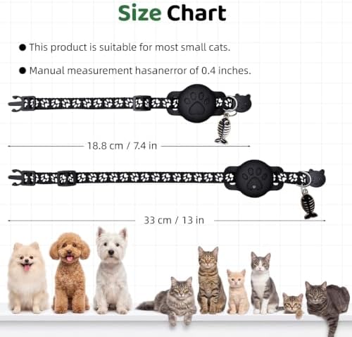 GPS Pet Tracker Collar, Mini Smart Real Time Tracking Tag for Cats Dogs, No Monthly Fee or SIM Breakaway Collars, IP68 Waterproof Detachable Finder 365-Day Battery Compatible with Apple iOS & Android