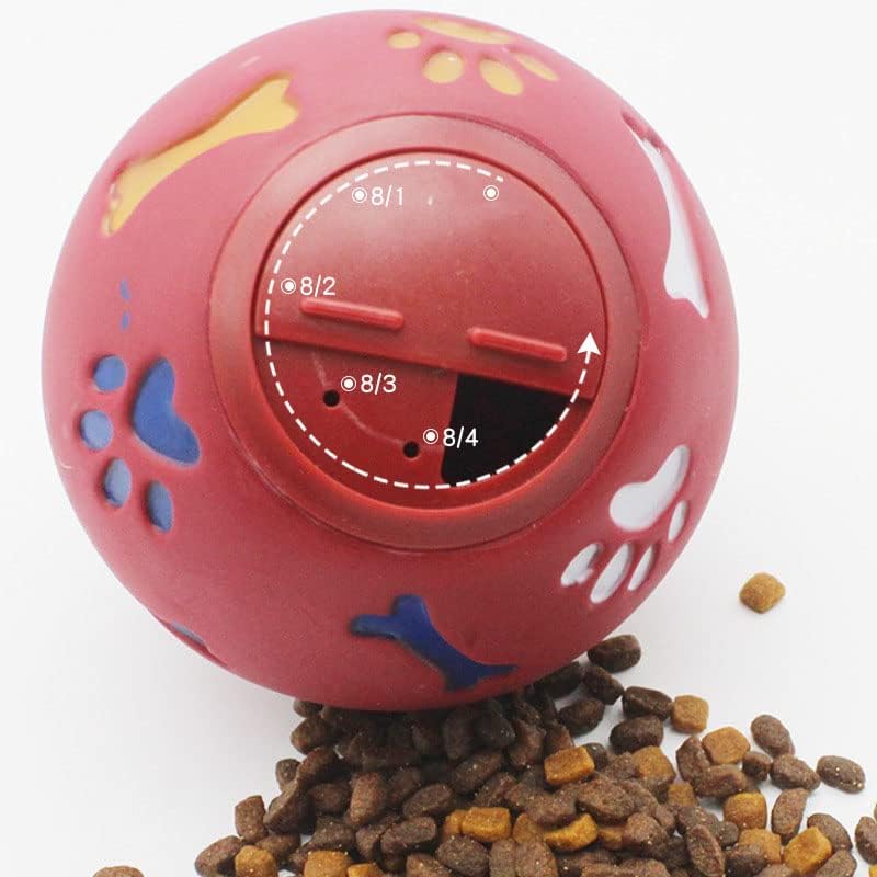 EVGATSAUTO Pet Puzzle Ball Dog Treat Dispenser Ball Rubber and Plastic Adjustable Opening Slow Feeder Chew Toy Bright Bone Design for Small Medium Large Dogs Indoor Training (S 7.5cm/3.0in Diameter)
