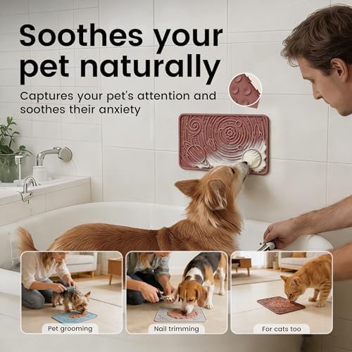 OHMO Lick Mat for Dogs&Cats, Space Pattern, 6×10", 2pcs, Brick Red&Camo Green