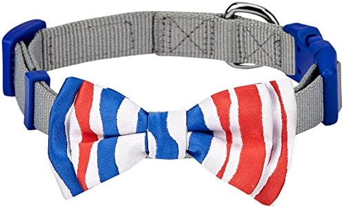 Blueberry Pet 2 Patterns Patriotic Spirits France Flag Adjustable Bowtie Grey Dog Collar - Handmade Bow Tie w/Jacquard Weave Fabric, Medium, Neck 14.5"-20"