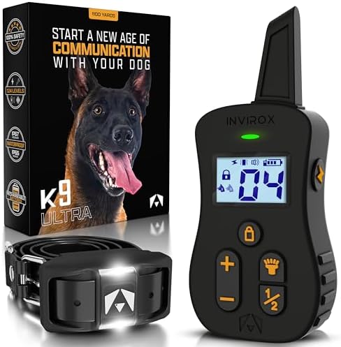 INVIROX Ultra K9 Dog Shock Collar, 124 Levels, Night Light, IP67 Waterproof (Black, 1 Dog)