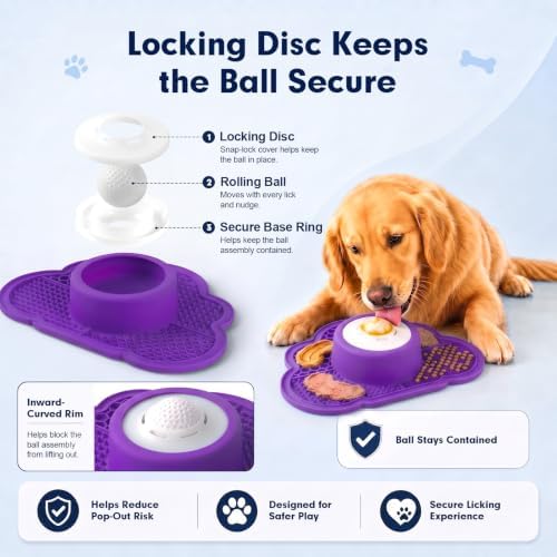 Anti-Slip Slow Feeder Dog Bowl and Lick Mat with Rolling Ball