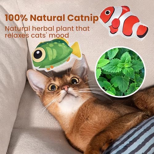 4 Pack Catnip Toys, Fish Shape Crinkle Toys for Indoor Cats
