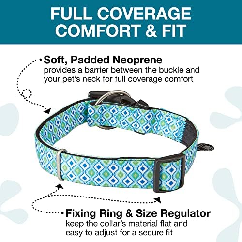 Max & Molly Urban Pets Smart ID Dog Collar - Soft Neoprene, Waterproof, Machine Washable, Power Buckle, Gotcha! QR Tag & Custom App Profile, Retro Blue L