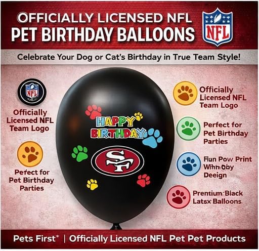 NFL San Francisco 49ers Pet Birthday Party Balloons Set of 6 Licensed NFL Football Team Dog & Cat Birthday Party Decoration Sports Theme Dogs B-Day Pawty Balloon Celebration