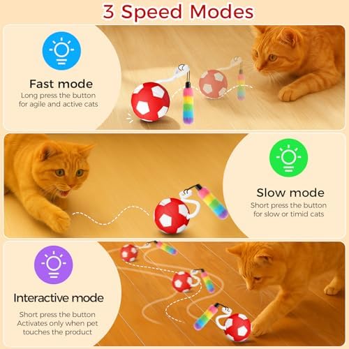 VIWIK Interactive Cat Toys for Indoor Cats, Automatic Motion Activated Kitten Ball Toy, Moving Stimulation Cat Toys for Bored Indoor Adult Cats, Low Noise Fast Rolling Moving Ball Red