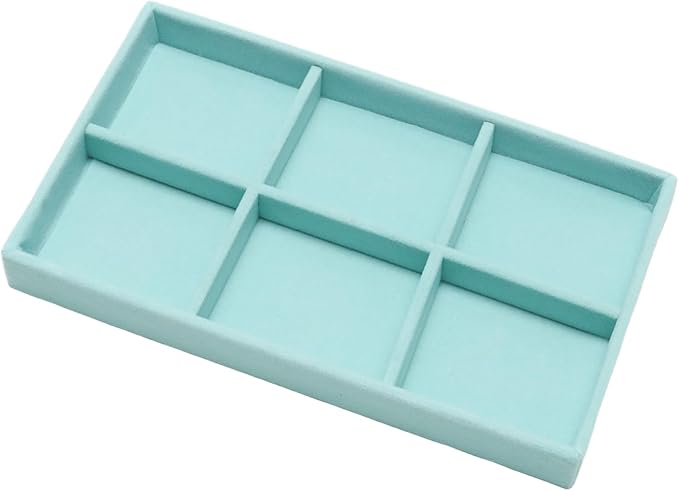 Velvet Jewelry Trays for Drawers, Blue 6 Grids | Stackable Jewelry Drawer Organizer, Earring Necklace Bracelet Holder Organizer Display Tray with Removable Dividers