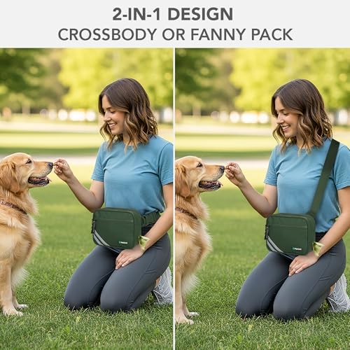 PetAmi Dog Walking Bag, 3-in-1 Crossbody Fanny Pack Treat Pouch,Olive Green