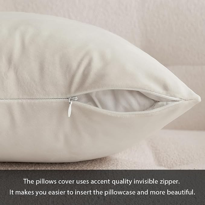 MIULEE Velvet Throw Pillow Covers 18x18 Inch Pack of 2 Cream White | Soft Solid Decorative Pillow Covers, Modern Luxury Home Decor, for Couch Chair Sofa Bedroom Livingroom