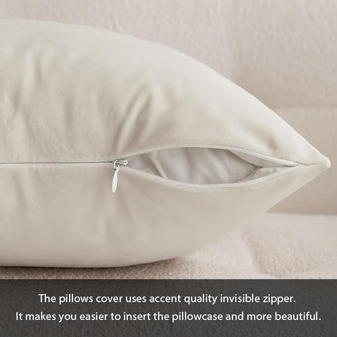 MIULEE 14x36 Inch Lumbar Long Velvet Pillow Cover Set of 1 Cream White | Soft Luxury Decorative Throw Pillow Cover, Single Rectangle Cushion Case, Home Decor for Couch Sofa Bedroom Bed