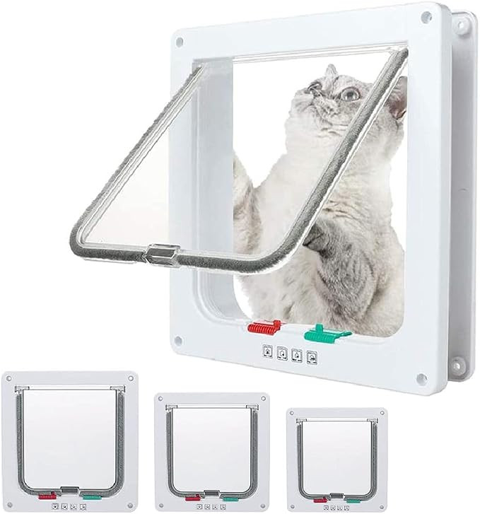 EGETOTA Cat Door Flap Extra Large (Outer Size 11" x 9.8"), 4 Way Locking for Interior Exterior Doors, Weatherproof Pet Door for Cats Doggie Kitties & Kittens, Easy Installation