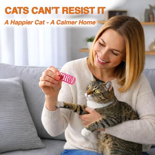 Cat Spring Toys for Indoor Cats, Springy & Durable PET Plastic Spiral Coil Cat Toy, Interactive Self Play for Boredom Relief, 12 Pack