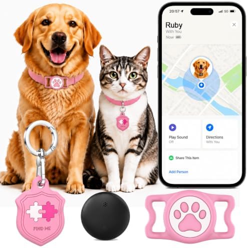 Dog Tracker with Apple Find My, GPS Pet Tracker for Dogs and Cats | Real-Time Location Tracking, No Monthly Fee or SIM Card, Waterproof Dog Collar Tracker with Holder, iOS Only