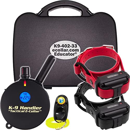 Educator K9-402 Two Dogs K9 Handler Professional E-Collar Training Collar with Remote - Up to 3/4 Mile Range, Waterproof, Rechargeable, 100 Stimulation Levels, Vibration, Tone, 33-Inch Bungee Collar