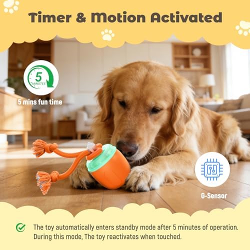 Interactive Dog Toys, Automatic Moving and Rolling Dogs Toy with Rope for Medium Large Dogs, Motion-Activated Dog Ball to Keep Them Busy(Orange)