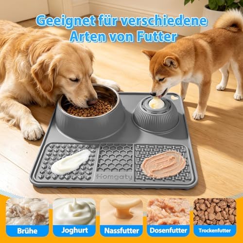 3-in-1 Dog Lick Bowl with Rolling Ball & Slow Feeder Mat & Basic Dog Food Bowl 50oz Stainless Steel, Anti-Slip Pet Licking Toy for Liquid Treats, Bone Broth Yogurt Anxiety Relief for Dog Cat