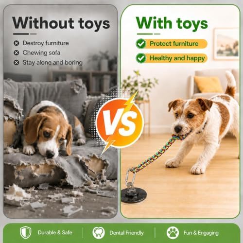 Dog Rope Toys for Aggressive Chewers, Strong Suction Base, Interactive Dog Toys to Keep Busy, Tough Tug of War Dog Toys for Large, Medium & Small Dogs (Multicolored, Suction)