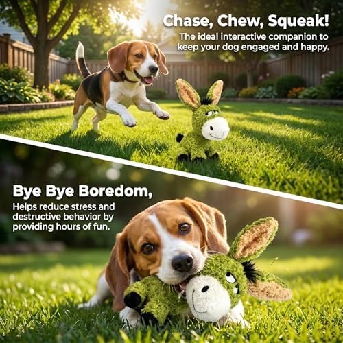 EMMA COLE Squeaky Plush Dog Toy, Tug of War Dog Toys for Large Breed Toy,Stuffed Animal Dog Plush Squeaky Interactive Toy for Puppy, Small, Middle, Large Dogs (Donkey)