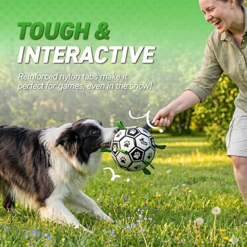 QDAN Dog Toys for Small Medium Puppy, Soccer Ball for Dogs with Straps