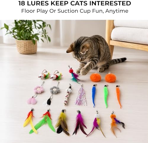Cat Toys for Indoor Cats, Interactive Cat Toy Wand, Kitten Stuff, 18 Lures