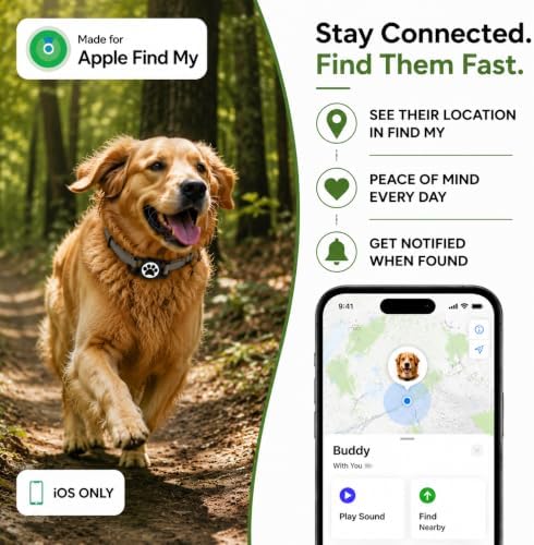 Dog Tracker with Apple Find My, 2 Packs GPS Pet Trackers for Dogs and Cats | Real-Time Location Tracking, No Monthly Fee or SIM Card, Waterproof Dog Collar Tracker with Holder, iOS Only Pet Locator