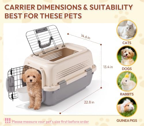 23 Inch Portable Hard-Sided Dog Cat Carrier, Airline Approved Travel Crate
