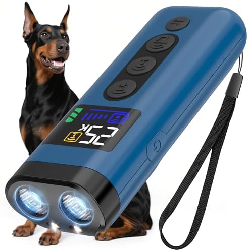 Dog Bark Deterrent Device – 65FT Range Anti Barking Device for Dogs, Stops Neighbor’s Dog Barking with 3 Ultrasonic Frequencies (25/30/40kHz) & 5 Sound Modes, for Indoor & Outdoor Training