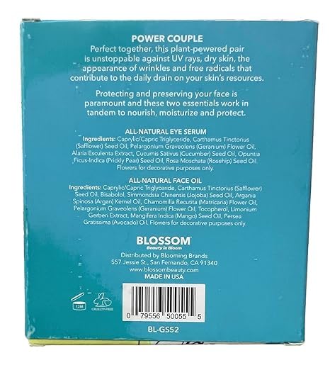 Blossom All-Natural Eye Serum and Face Oil, Power Couple Set,0.50oz Each
