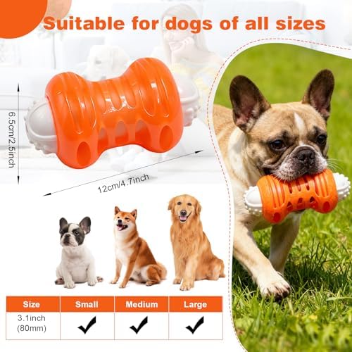 Dog Chew Toy – Durable Silicone Squeaky Toy for Dogs, Interactive Puppy Teething Toy, Dental Cleaning Chew & Fetch Toy for Small Medium Large Dogs (Medium, Dumbbell)