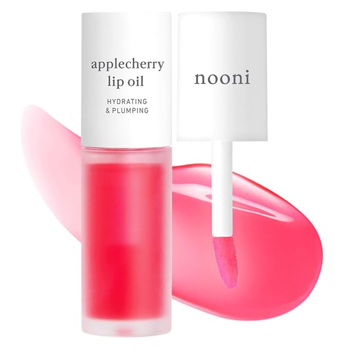 NOONI Korean Lip Oil - Applecherry | Long-Lasting, Moisturizing, Plumping, Revitalizing for Dry Lips, Waterproof, No Peel Off, Hydrating, Nourishing Crystal Clear, Stocking Stuffers, 0.12 FL Oz