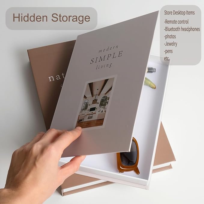 Decorative Book Coffee Table Books Hidden Storage Remote Holder | Coffee table decor with hidden storage for remotes, jewelry and cards. Magnetic closure keeps essentials organized.