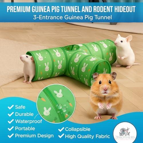 Tunnels with 3-Way Entrance - Cozy, Washable Guinea Pig Hideout - Interactive Cage Toys (Green)