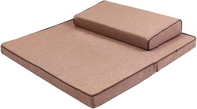 Portable Foldable Meditation Cushion Mat Set with Washable Cotton Linen Cover, Larger Thick Yoga Mat Bolster Floor Pillows Seating for Adults Meditation Accessories coffee-60cm