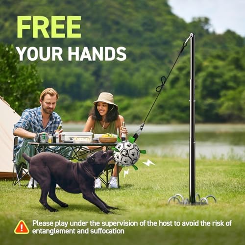 QDAN Tether Tug Outdoor Dog Toy, Durable Interactive Dog Toy with Adjustable Pole, Outdoor Toys for Dogs, Soccer Ball, Self-Play & Tug of War Toy for Small Medium Large Dogs