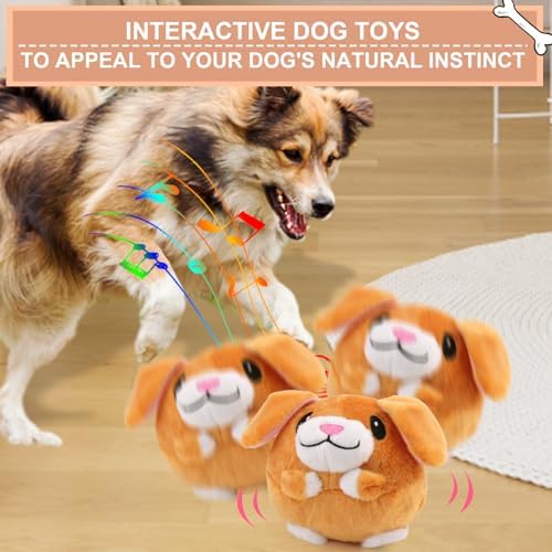 BABORUI Interactive Dog Toys Puppy, Jumping Squeaky Dog Toys with Recording and Music Modes, Rechargeable Moving Dog Chew Toys for Small/Medium/Large Dogs to Keep Them Busy(Puppy)