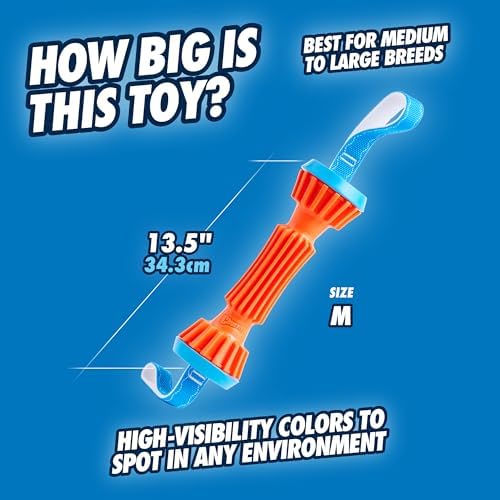 Chuckit! Rugged Bumper Dog Toy, Fetch Stick with TPR Ridges for Easy Grip,Medium Tug-of-War Toy for Medium Dogs,Floats in Water,13.5",Orange & Blue (not Recommended_for Aggressive Chewer) (Pack of 12)