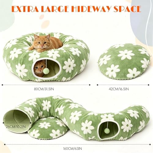 Cat Tunnel Bed with Interactive Cat Toys - Cat Tunnels for Indoor Cats