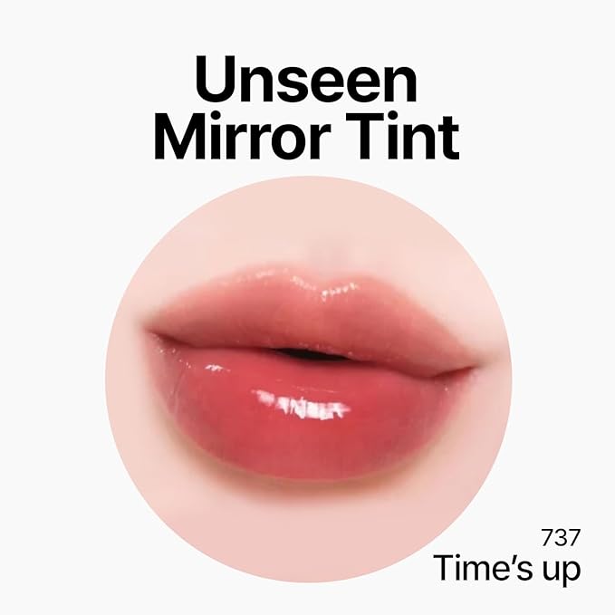 Unseen Mirror Lip Tint, High-Gloss, Non-Sticky, Long-Lasting Stain, Blendable, Clear Shades 3.5g (Time's up, 0.12 Ounce (Pack of 1))