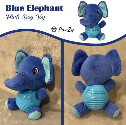 Blue Elephant Plush Chew Toy for Dogs, Soft Plush Dog Toy with Durable Ball for Small, Medium, Large Dogs.