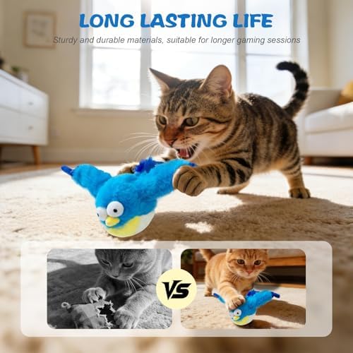 Chirping Flapping Bird Cat Toy for Indoor Cats (Not Flying), Interactive Rechargeable Motion Sensor Toys, Lifelike Simulated Sparrow Kitten Exercise Toys for Bored Cats Entertainment