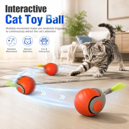 Interactive Cat Toy Ball for Indoor Cats (Orange)